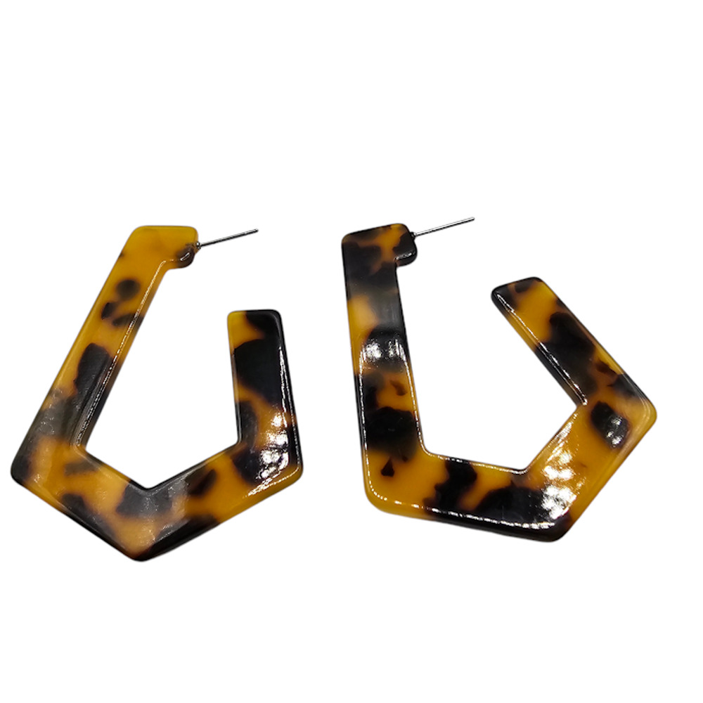 Geometric Statement Hoop Earrings Pierced Brown Shades - Picture 4 of 4